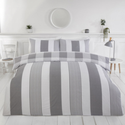 Rapport Home PH Chambray Single Grey Stripe Duvet Set - Silver - Wilko