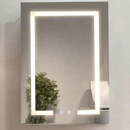 Living and Home White Minimalist Design LED Mirror Bathroom Cabinet - Size: 60 x 45 x 13cm - Wilko - thumbnail 1