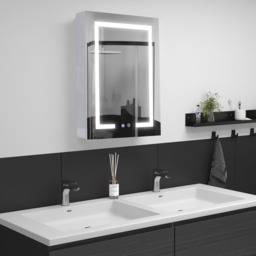 Living and Home White Minimalist Design LED Mirror Bathroom Cabinet - Size: 60 x 45 x 13cm - Wilko - thumbnail 7