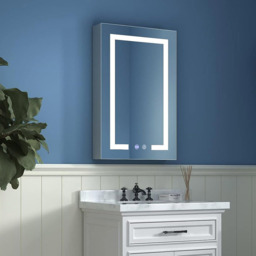 Living and Home White Minimalist Design LED Mirror Bathroom Cabinet - Size: 60 x 45 x 13cm - Wilko - thumbnail 5