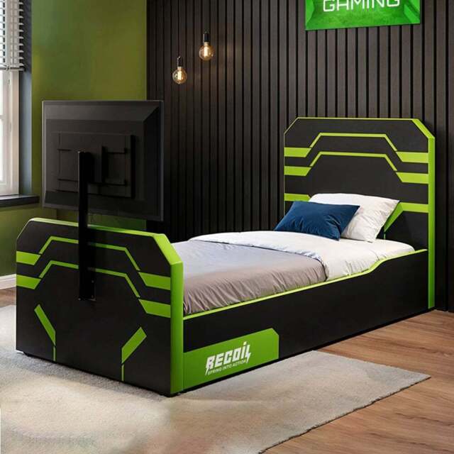 Recoil Alister Single Black and Green Side Lift Ottoman Bed with TV Support - Wilko - image 1