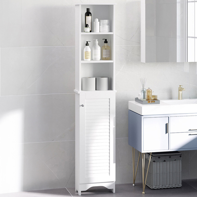 Portland Single Door White Tall Floor Cabinet - Size: 34 x 20 x 165cm - Wilko - image 1