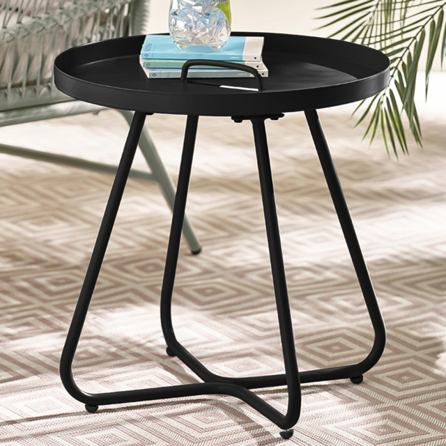 Furniturebox Agen Black Metal Outdoor Round Side Table - Size: 47 x 44 x 44cm - Wilko - image 1
