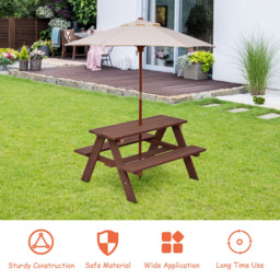 Costway 4 Seater Kids Picnic Table and Bench Set with Umbrella - Multi - Wilko - thumbnail 6
