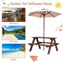 Costway 4 Seater Kids Picnic Table and Bench Set with Umbrella - Multi - Wilko - thumbnail 7