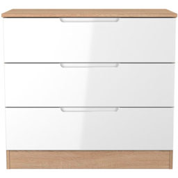 Crowndale Milan 3 Drawer White Gloss and Bardolino Oak Chest of Drawers Ready Assembled - White Gloss & Bardolino Oak - Wilko - thumbnail 4