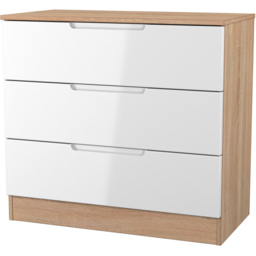 Crowndale Milan 3 Drawer White Gloss and Bardolino Oak Chest of Drawers Ready Assembled - White Gloss & Bardolino Oak - Wilko - thumbnail 3