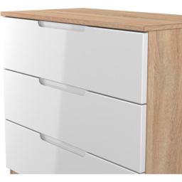 Crowndale Milan 3 Drawer White Gloss and Bardolino Oak Chest of Drawers Ready Assembled - White Gloss & Bardolino Oak - Wilko - thumbnail 5