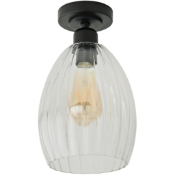 ValueLights Cheltenham Ribbed Shade Matte Black Flush Ceiling Light with Bulb - Size: 27 x 17 x 17cm - Wilko