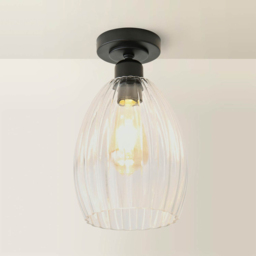 ValueLights Cheltenham Ribbed Shade Matte Black Flush Ceiling Light with Bulb - Size: 27 x 17 x 17cm - Wilko - thumbnail 6