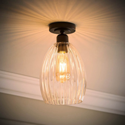 ValueLights Cheltenham Ribbed Shade Matte Black Flush Ceiling Light with Bulb - Size: 27 x 17 x 17cm - Wilko - thumbnail 3