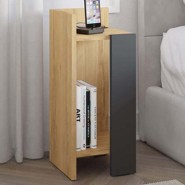 Decortie Elos Single Shelf Oak and Anthracite Modern Left Module Bedside Table - Multi - Wilko - image 1