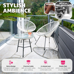 tectake Retro Acapulco 2 Seater White Table and Santana Chairs Set - Wilko - thumbnail 4