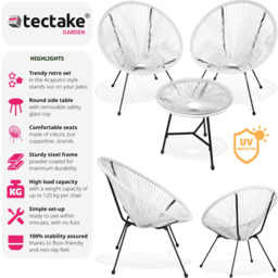 tectake Retro Acapulco 2 Seater White Table and Santana Chairs Set - Wilko - thumbnail 7