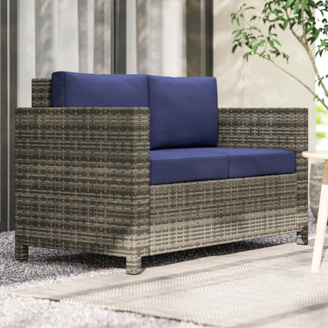 Outsunny 2 Seater Blue Rattan Padded Garden Loveseat - Wilko - image 1