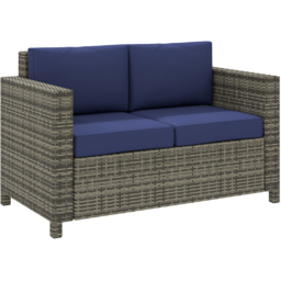 Outsunny 2 Seater Blue Rattan Padded Garden Loveseat - Wilko - thumbnail 3