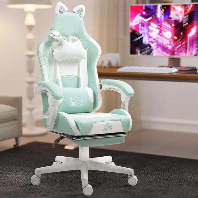 HOMCOM Light Blue Reclining Gaming Chair with Footrest - Size: 124 x 62 x 65cm - Wilko - image 1