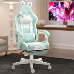 HOMCOM Light Blue Reclining Gaming Chair with Footrest - Size: 124 x 62 x 65cm - Wilko - thumbnail 1