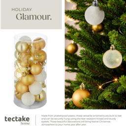 tectake White and Gold Christmas Baubles 24 Pack - Size: 4 x 4 x 4cm - white/gold - Wilko - thumbnail 5