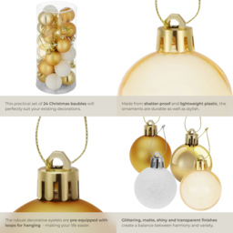 tectake White and Gold Christmas Baubles 24 Pack - Size: 4 x 4 x 4cm - white/gold - Wilko - thumbnail 6