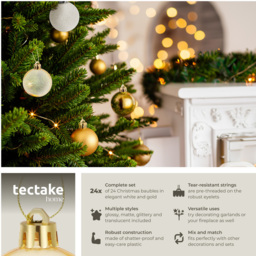 tectake White and Gold Christmas Baubles 24 Pack - Size: 4 x 4 x 4cm - white/gold - Wilko - thumbnail 7