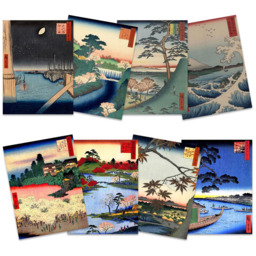 Wee Blue Coo Utagawa Hiroshige Japanese Woodblock Ukiyo-e Wall Art Print 30 x 41cm 8 Pack - Size: 40.5 x 30.5 x 0.3cm - Multi - Wilko - thumbnail 1