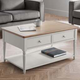 Julian Bowen Provence 2 Drawer Grey and Limed Oak Coffee Table - Wood - Wilko