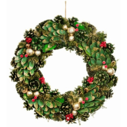Samuel Alexander Bauble and Pinecone Wreath with Red Berries 36cm - Size: 5 x 36 x 36cm - Green - Wilko - thumbnail 1