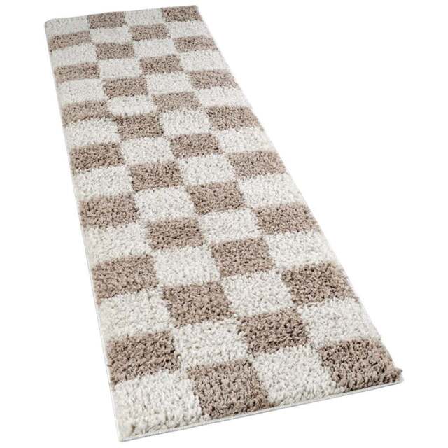 Desire Rugs Chester Beige Shaggy Checkered Rug 60 x 220cm - Size: 220 x 60 x 3cm - Blonde - Wilko - image 1