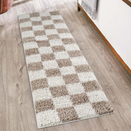 Desire Rugs Chester Beige Shaggy Checkered Rug 60 x 220cm - Size: 220 x 60 x 3cm - Blonde - Wilko - thumbnail 3