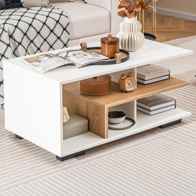 Costway 5 Shelf Rectangular White Coffee Table - Size: 101 x 61 x 15cm - Wilko - image 1