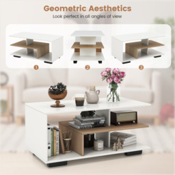 Costway 5 Shelf Rectangular White Coffee Table - Size: 101 x 61 x 15cm - Wilko - thumbnail 6