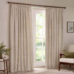 Yard Hebden Cream Striped Cotton Pencil Pleat Curtains 168 x 183cm - Size: 183 x 168 x 1cm - Wilko