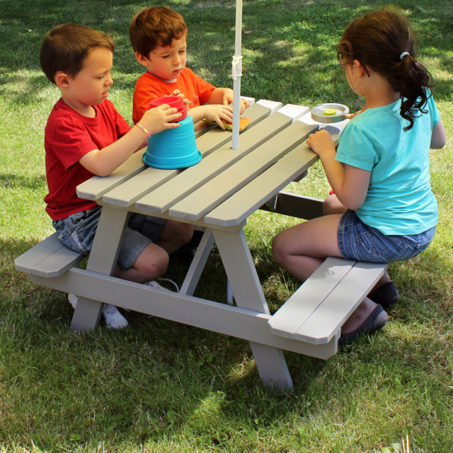 Soulet Kids 4 Seater Grey Wooden Picnic Table with Parasol Hole - Wilko - image 1