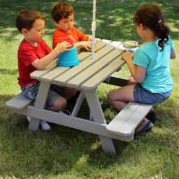 Soulet Kids 4 Seater Grey Wooden Picnic Table with Parasol Hole - Wilko - thumbnail 1
