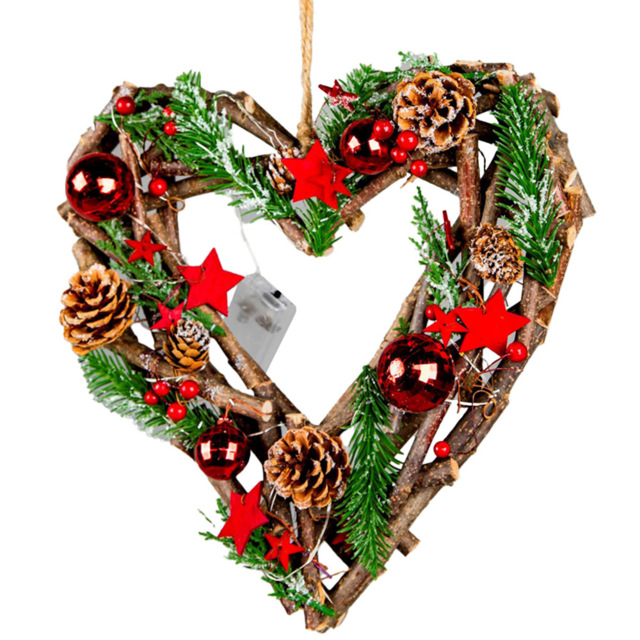 Shatchi Warm White LED Twig Hanging Heart Shape Wreath Red 30cm - Size: 30 x 14 x 1.2cm - Wilko - image 1