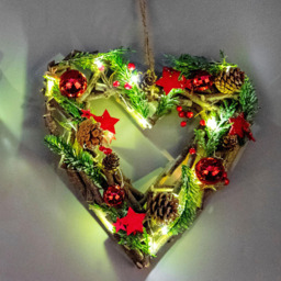 Shatchi Warm White LED Twig Hanging Heart Shape Wreath Red 30cm - Size: 30 x 14 x 1.2cm - Wilko - thumbnail 4