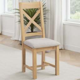 Seconique Windsor Sey of 2 Natural Oak and Oat Fabric Cross Back Dining Chair - Size: Set of 2 - Natural Oak/Oat Fabric - Wilko - thumbnail 1
