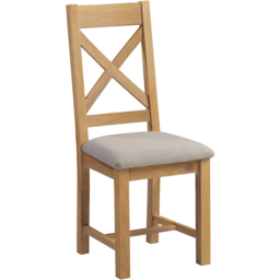 Seconique Windsor Sey of 2 Natural Oak and Oat Fabric Cross Back Dining Chair - Size: Set of 2 - Natural Oak/Oat Fabric - Wilko - thumbnail 3