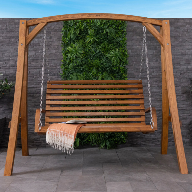 Charles Bentley 3 Seater Wooden Garden Swing Chair - Size: 2 Seater - Cream - Wilko - image 1