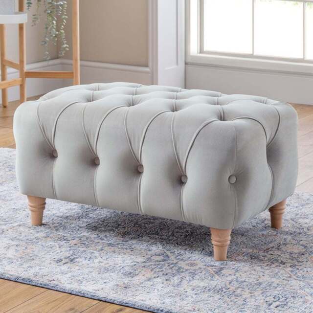 Elsie Chesterfield Chalk Plush Velvet Footstool - Size: 41 x 76 x 53cm - Grey - Wilko - image 1