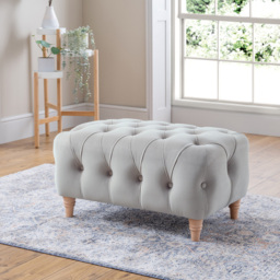 Elsie Chesterfield Chalk Plush Velvet Footstool - Size: 41 x 76 x 53cm - Grey - Wilko - thumbnail 4