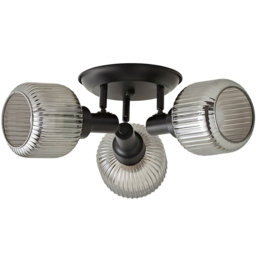 ValueLights Calpe Ribbed Clear Shades 3 Way Matte Black Adjustable Ceiling Spotlight with Bulbs - Size: 22 x 40 x 40cm - Wilko