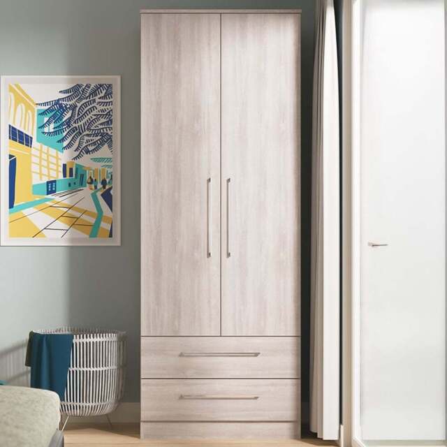 Crowndale Worcester 2 Door 2 Drawer Grey Oak Tall Wardrobe Ready Assembled - Wilko - image 1