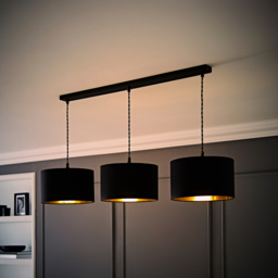 ValueLights Reni Black and Gold Drum Shade 3 Drop Bar Black Diner LED Ceiling Lights - Size: 123.5 x 98 x 25cm - Wilko - thumbnail 7