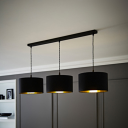 ValueLights Reni Black and Gold Drum Shade 3 Drop Bar Black Diner LED Ceiling Lights - Size: 123.5 x 98 x 25cm - Wilko - thumbnail 3