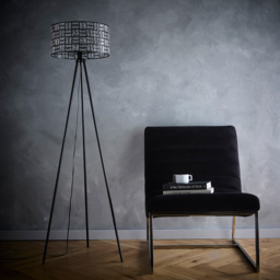 Kliving Bronx Acrylic Glass Drum Shade Black Tripod Floor Lamp - Size: 151 x 50 x 50cm - Multi - Wilko - thumbnail 3