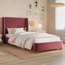 Flair Alma Single Pink Velvet Bed Frame with Winged Headboard - Wilko