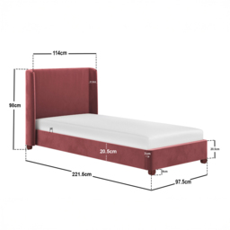 Flair Alma Single Pink Velvet Bed Frame with Winged Headboard - Wilko - thumbnail 7