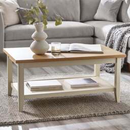Furniturebox Ezra Oak Veneer Coffee Table with Cream Legs - Size: 100 x 60 x 46cm - Wilko - thumbnail 1